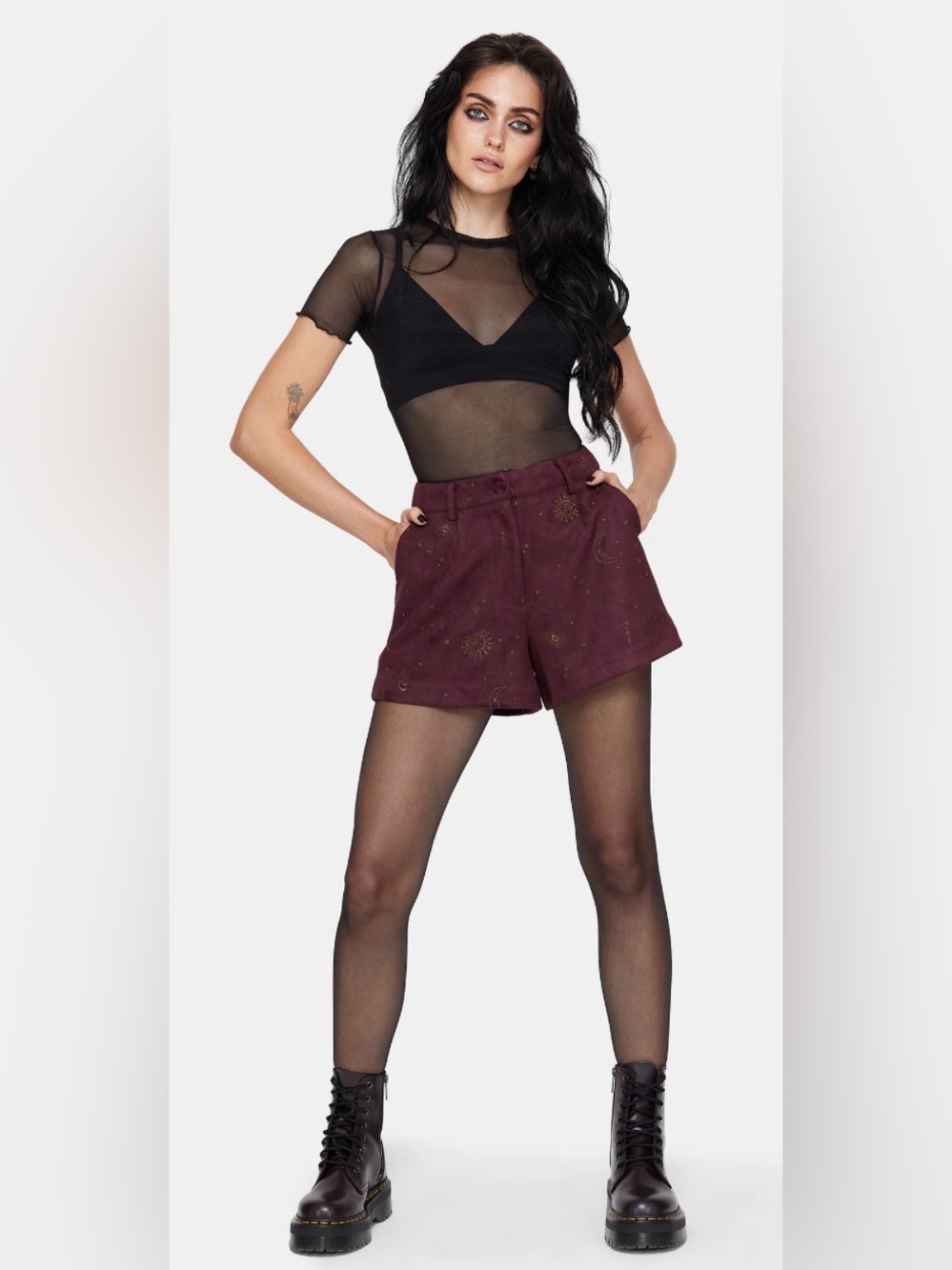 Disturbia Rosia Celestial Print Suede Shorts